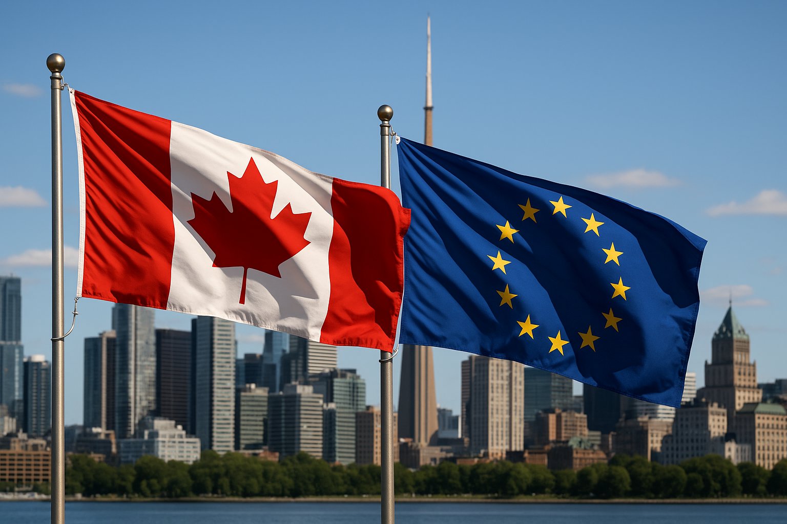 Fireworks illuminate the night sky above a city.