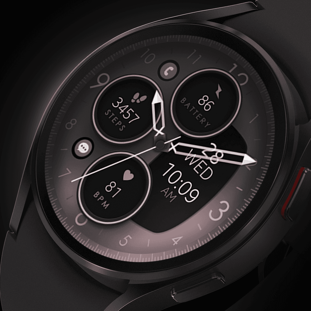 Galaxy watch displaying an analog watch face