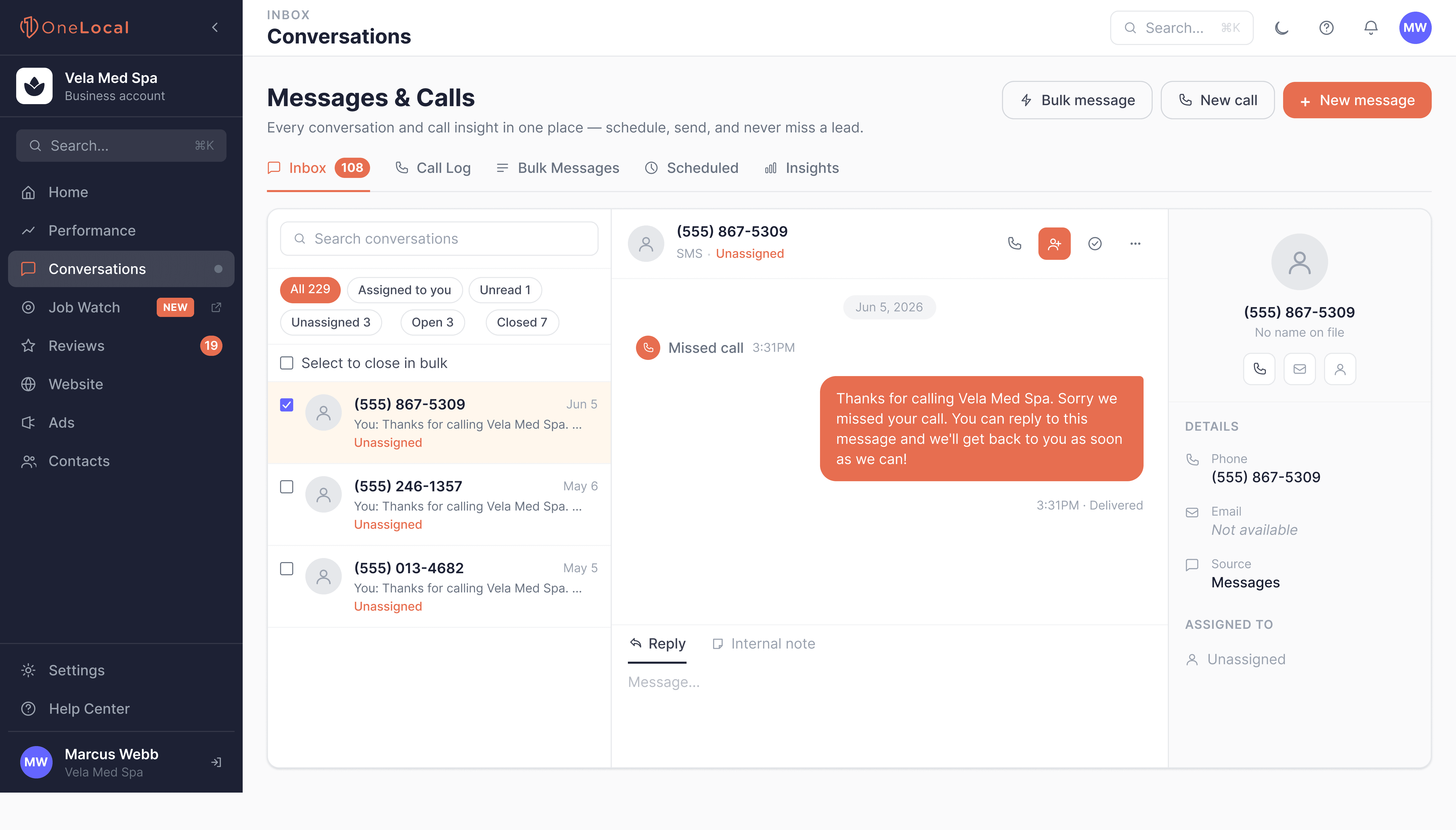 Med spa owner using automated call and text response software to capture more client appointment requests