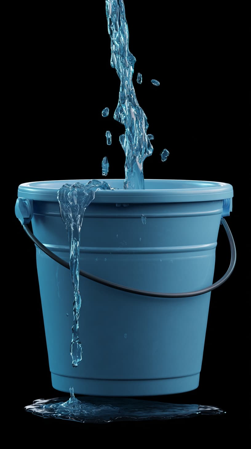 ein undichter eimer, in den wasser tropft