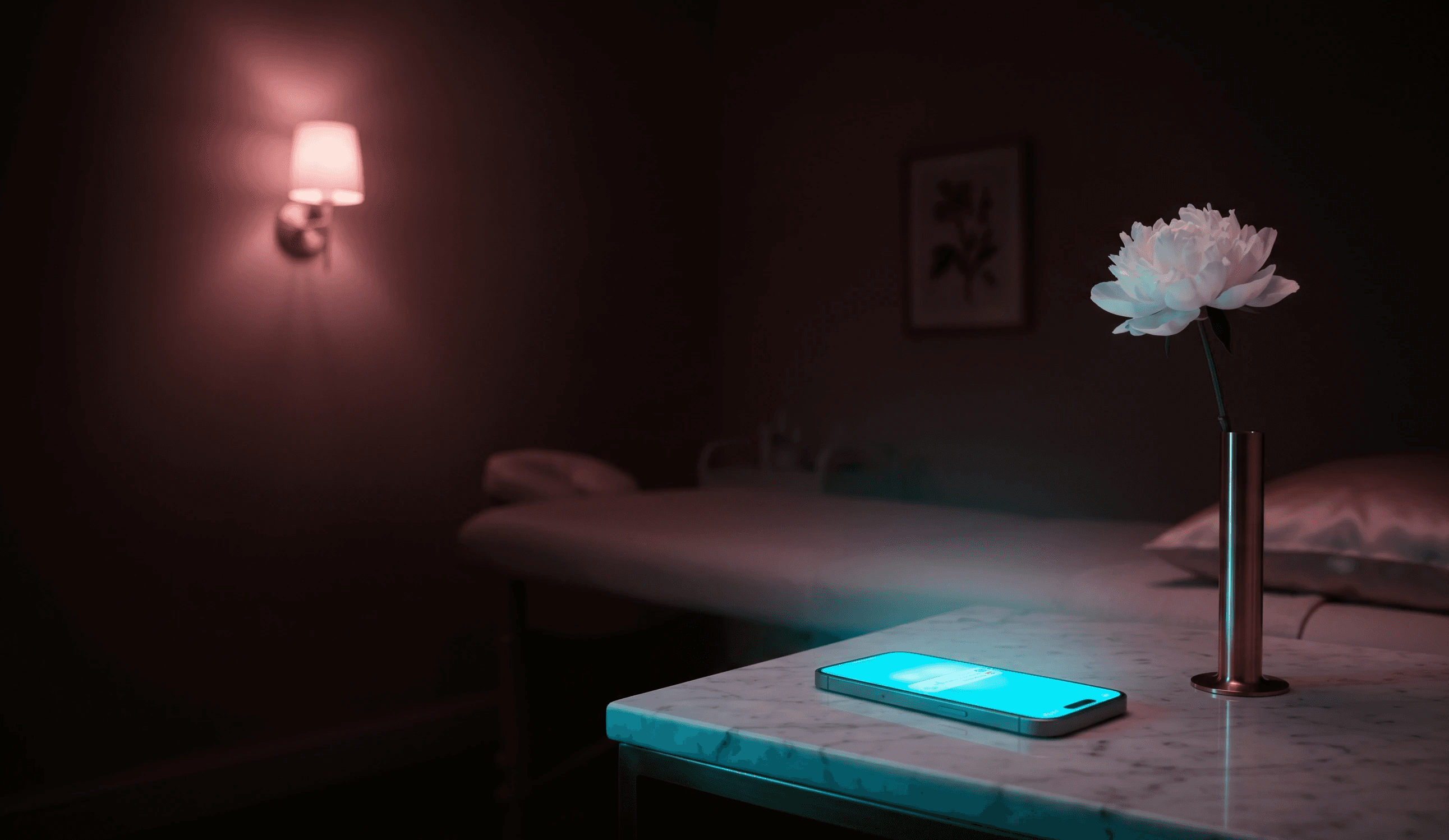 Aesthetic clinic at night with iPhone showing late- night Instagram DM notification — represents £15,000 monthly revenue lost to ghosted DMs.