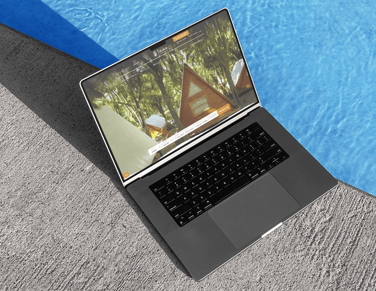 computer on a pool