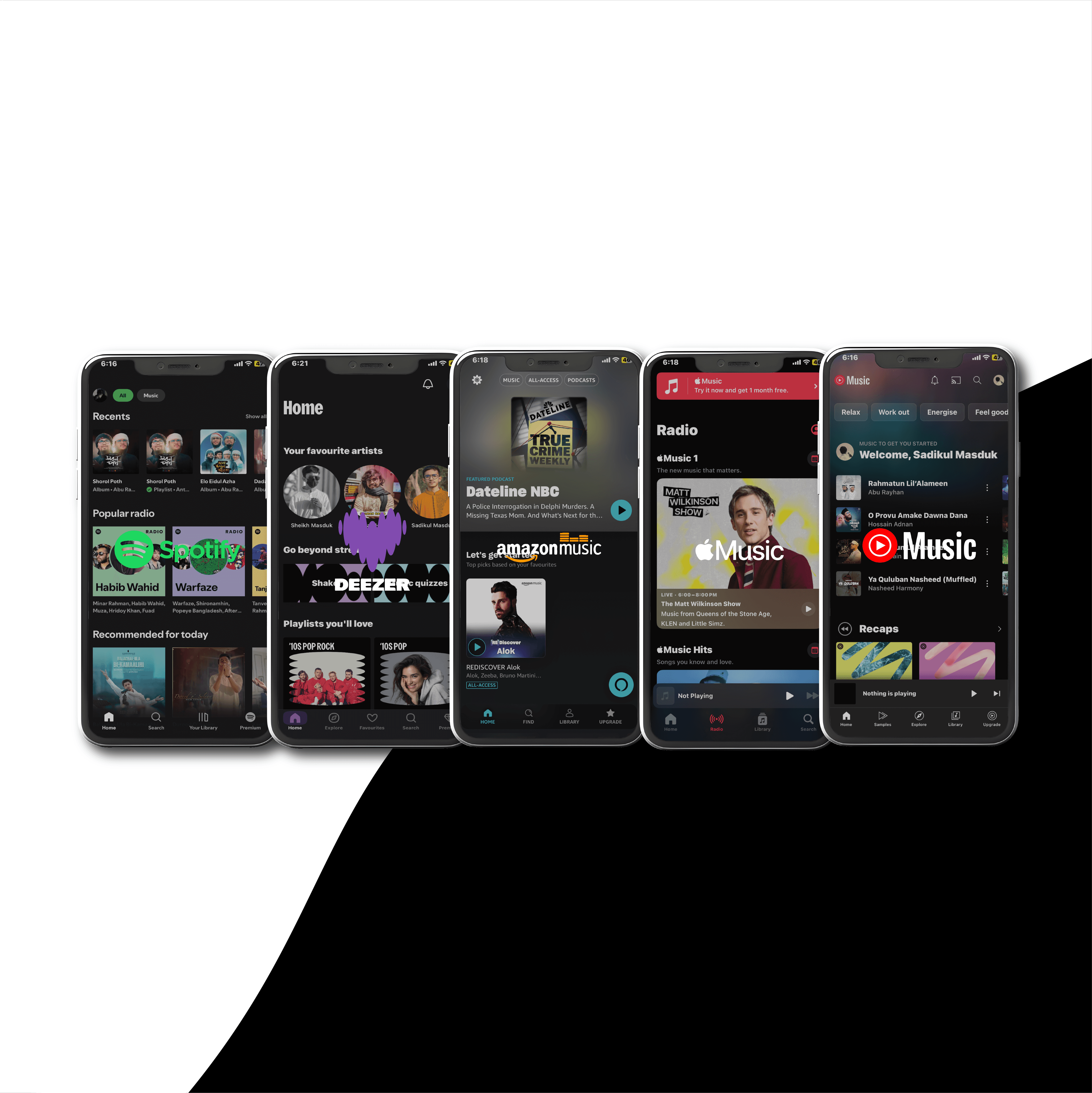 Spotify, Deezer, Amazon Music, Apple Music, YouTube Music Mockup