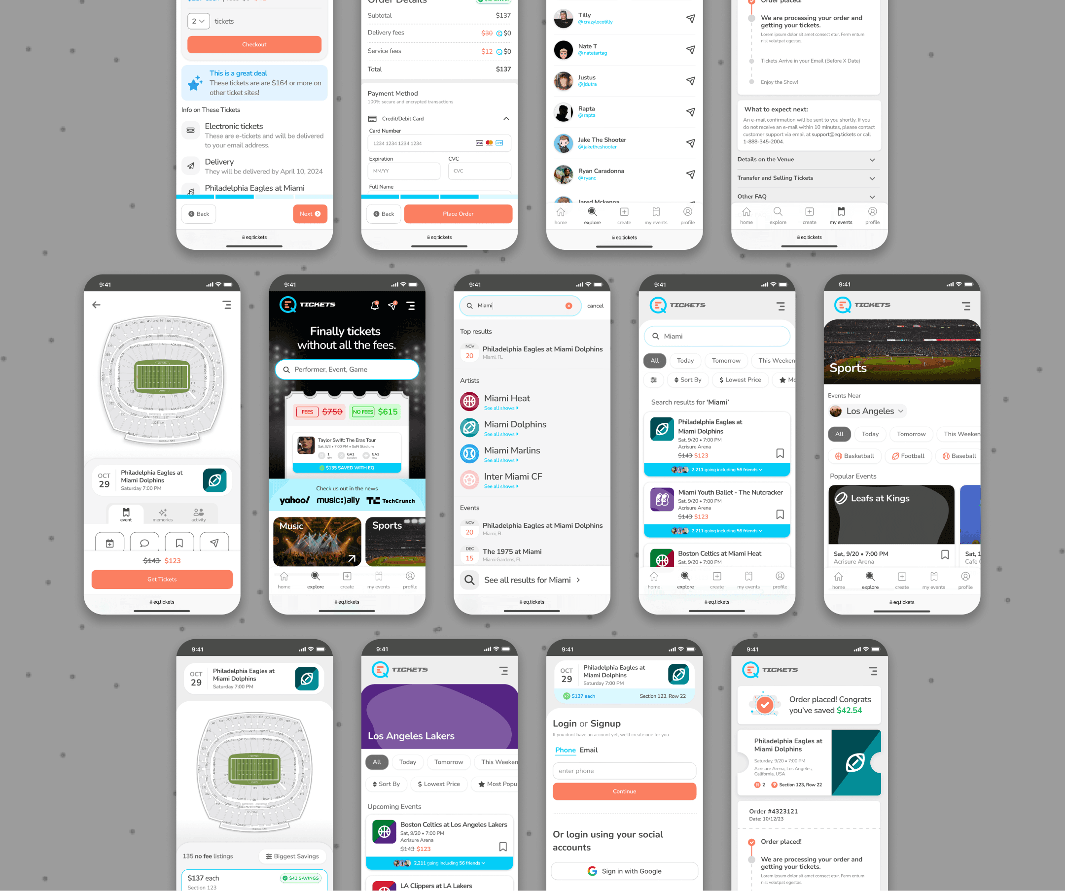 EQ Ticket Checkout Flow Hi-fi Frames