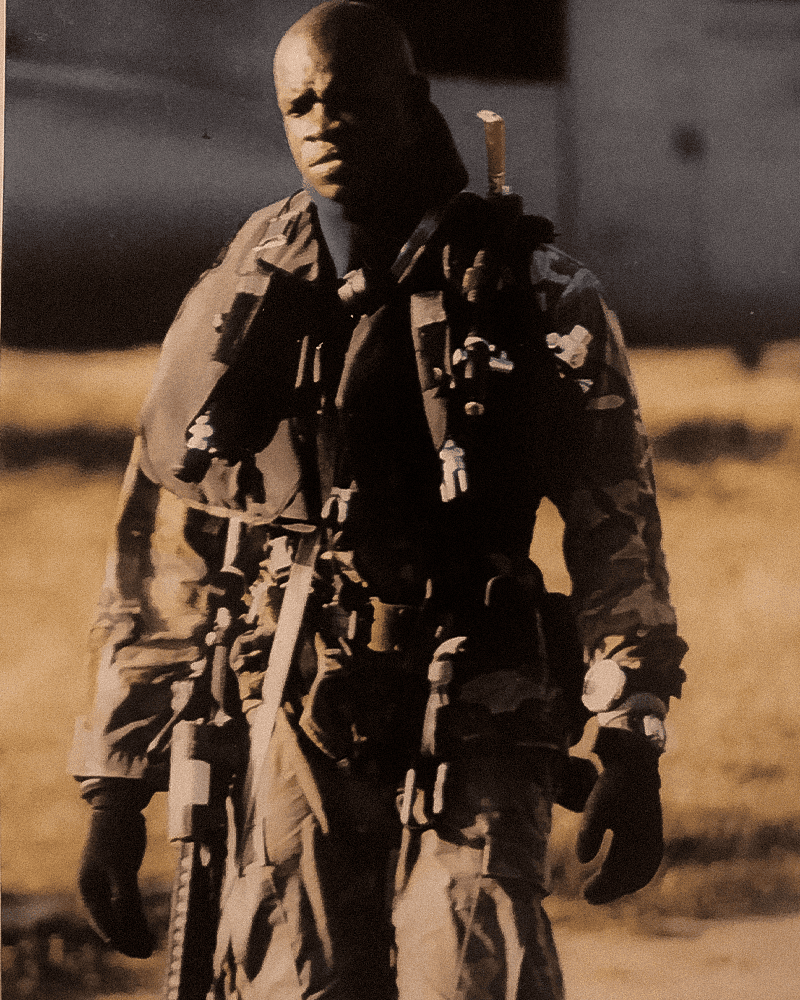 A majestic lion with a full mane stares intensely forward.