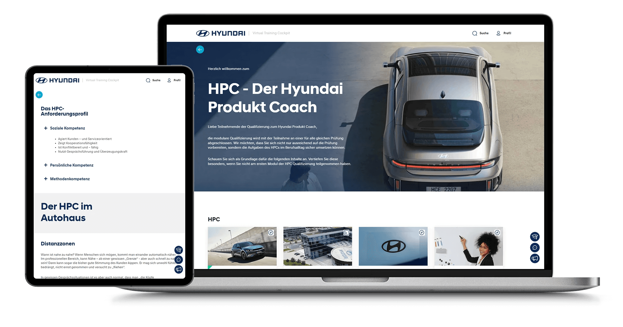 Luxuslimousine Genesis G70 in weißer Ausführung im Vordergrund eines exklusiven Automobil-Events mit Präsentation im Hintergrund.