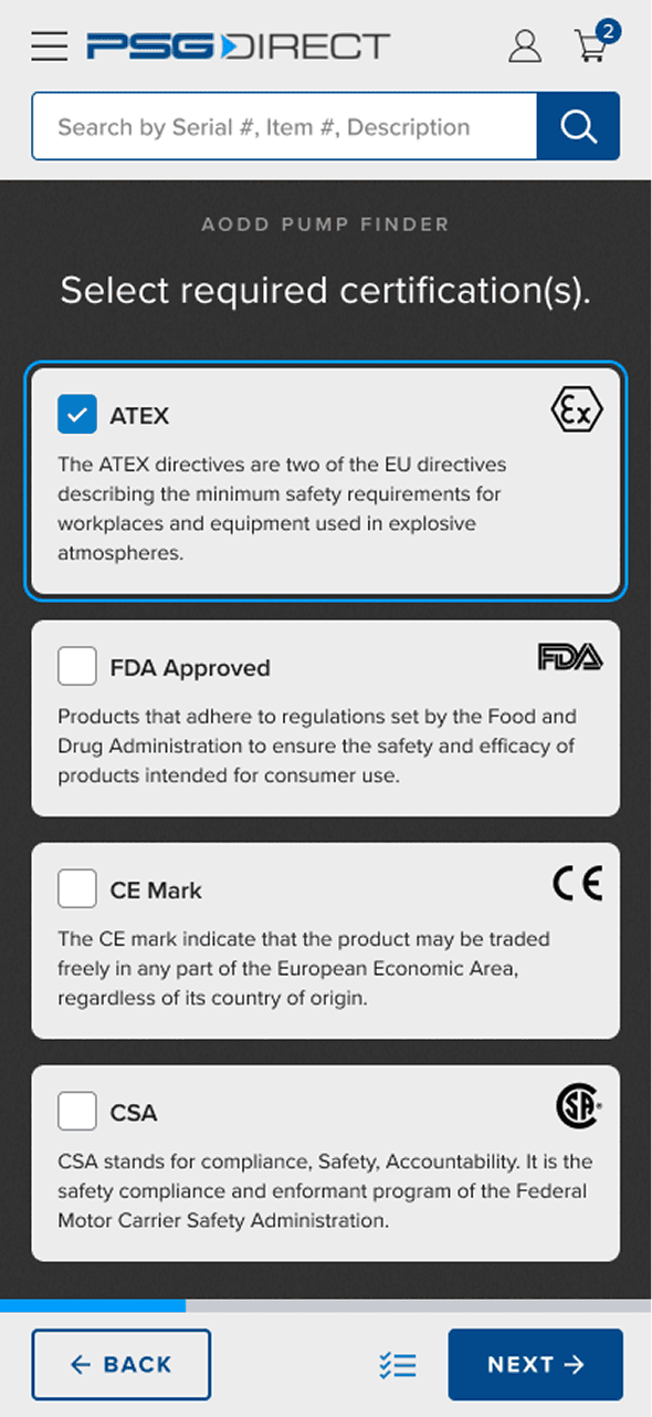 Pump finder product wizard