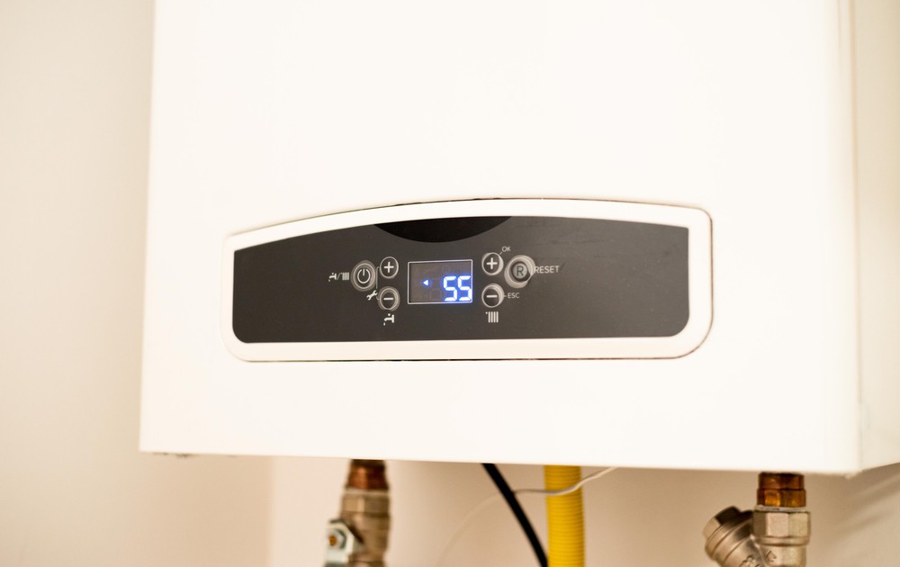 A close-up shot of an electric boiler installation