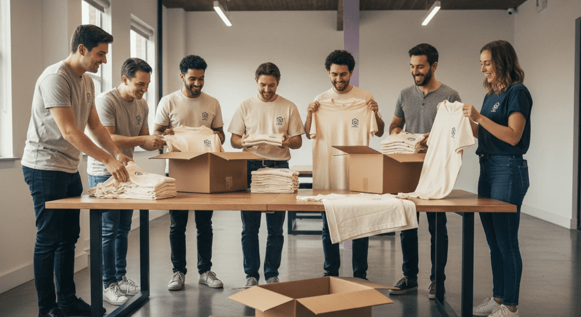Customers happily receiving their printed items during unboxing