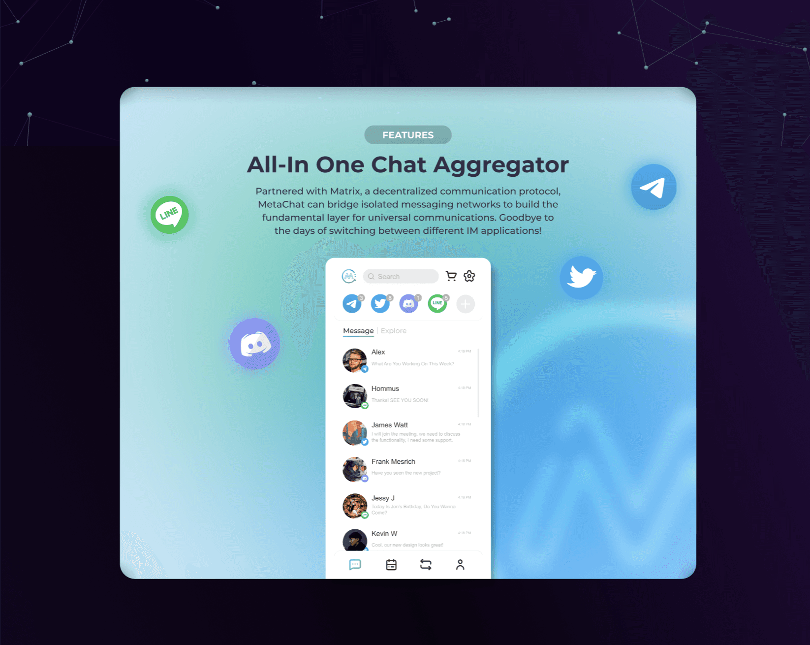 Responsive UI/UX design for MetaChat by VaporAviator, featuring intuitive chat interfaces, user-friendly navigation, and dynamic community engagement tools.