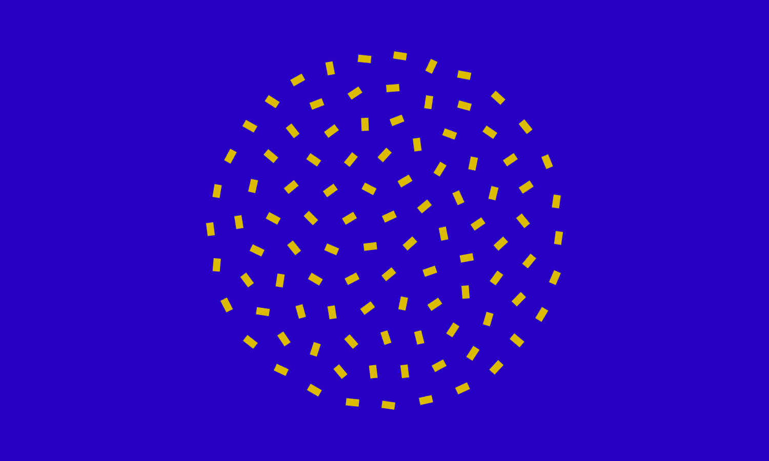 A vibrant blue background features a circular arrangement of small yellow rectangles scattered uniformly, creating a symmetrical pattern evocative of strategic planning concepts, akin to models used in hedge fund analysis.