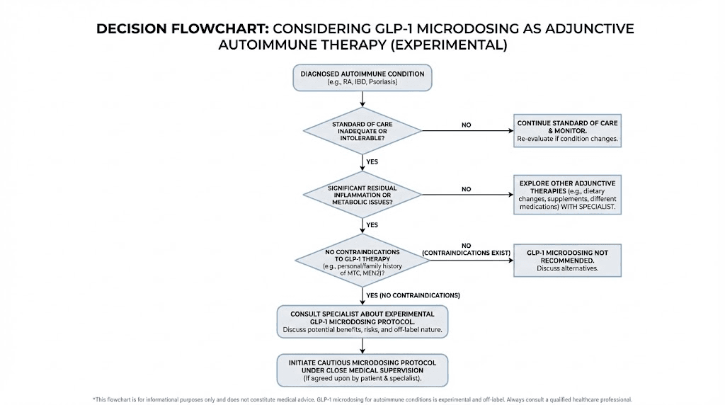 Decision flowchart for adding GLP-1 microdosing to autoimmune treatment protocols