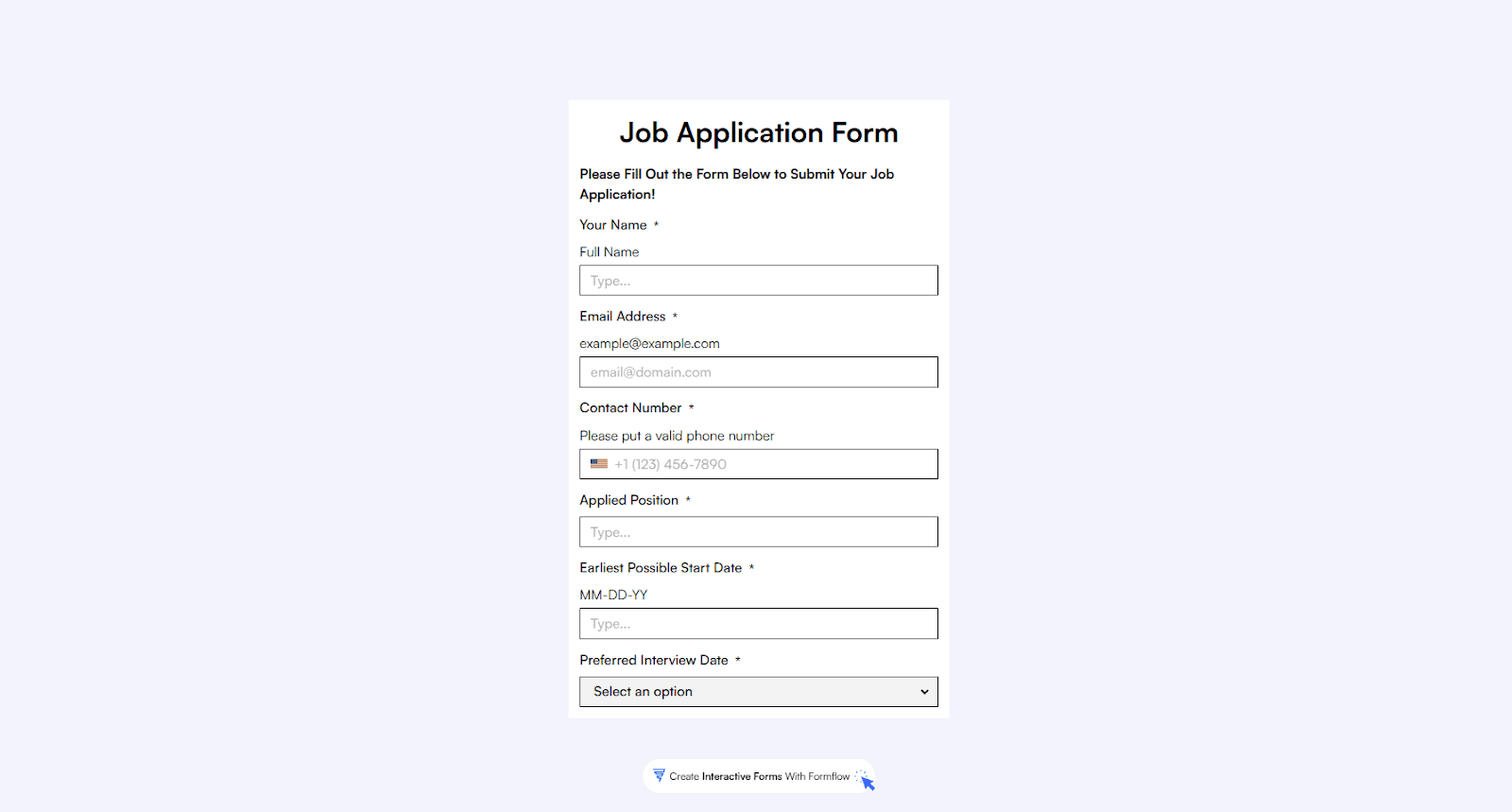 Formflow Job Application Form