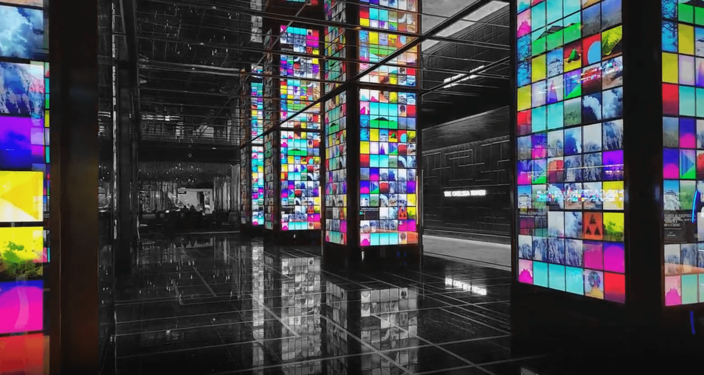 A photo of creative screens in a casino lobby