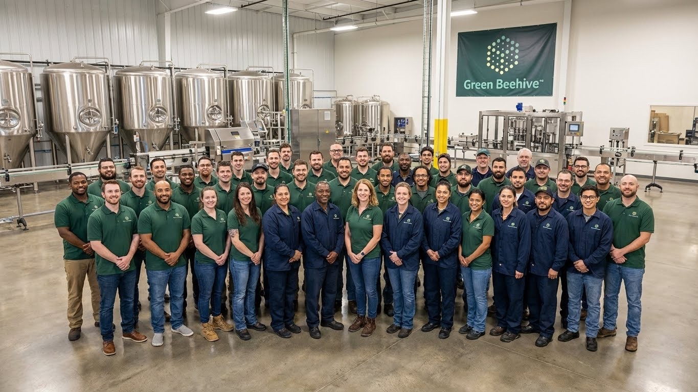Green Beehive team group picture at manufacture