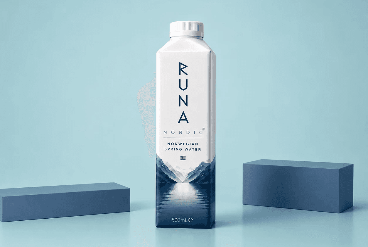 Minimalist Nordic water bottle packaging