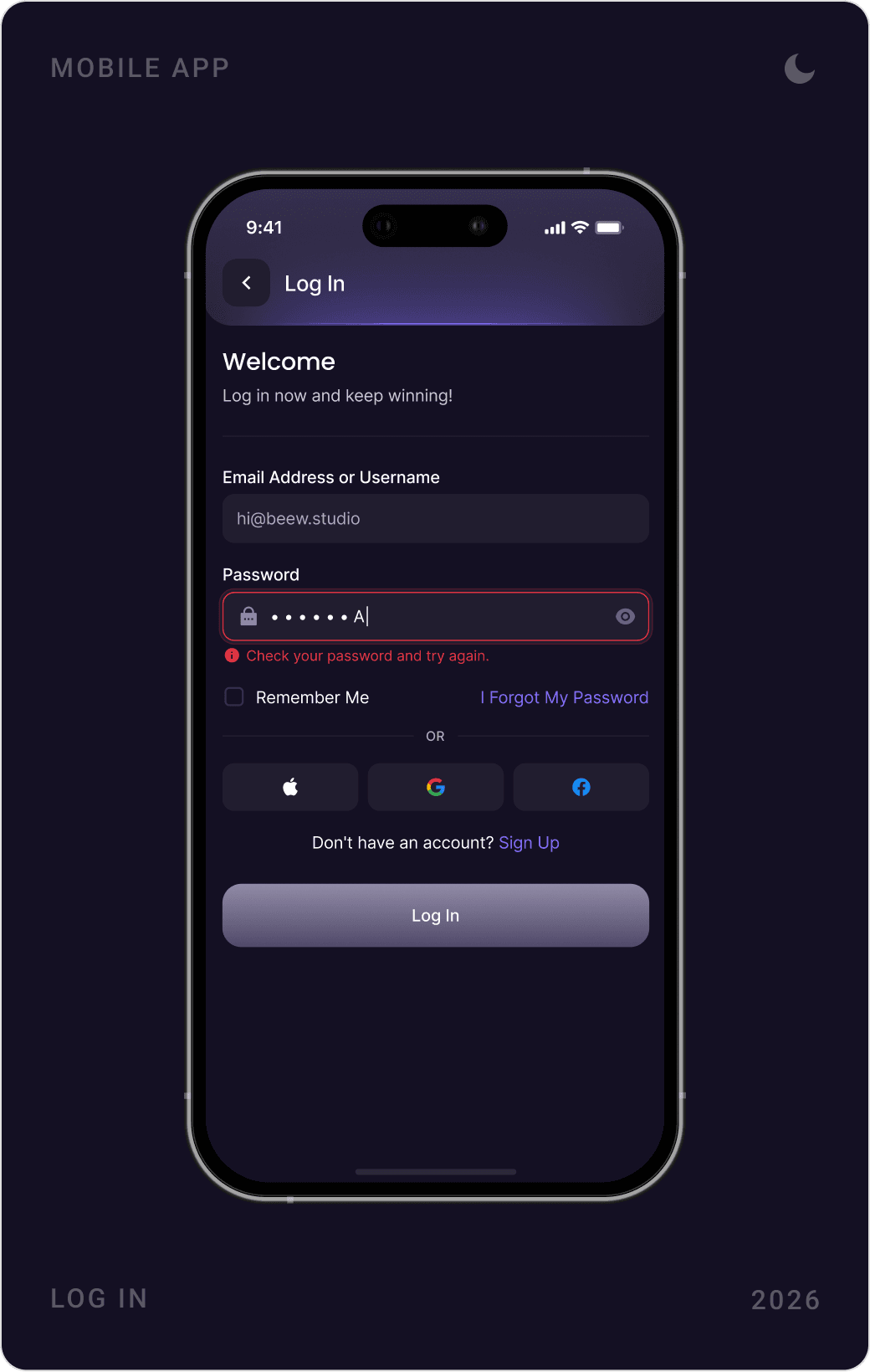 Clean & Professional Mobile App Login Interface Design