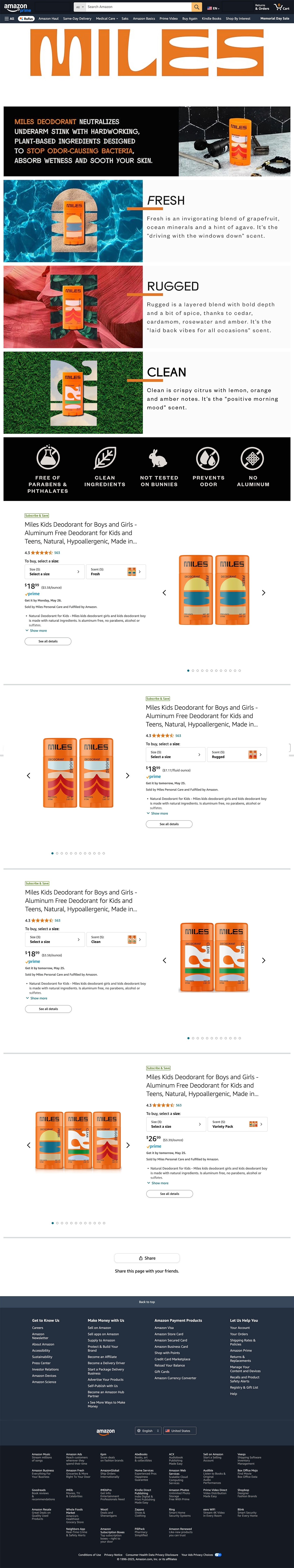 Miles Deodorant Amazon Collection page