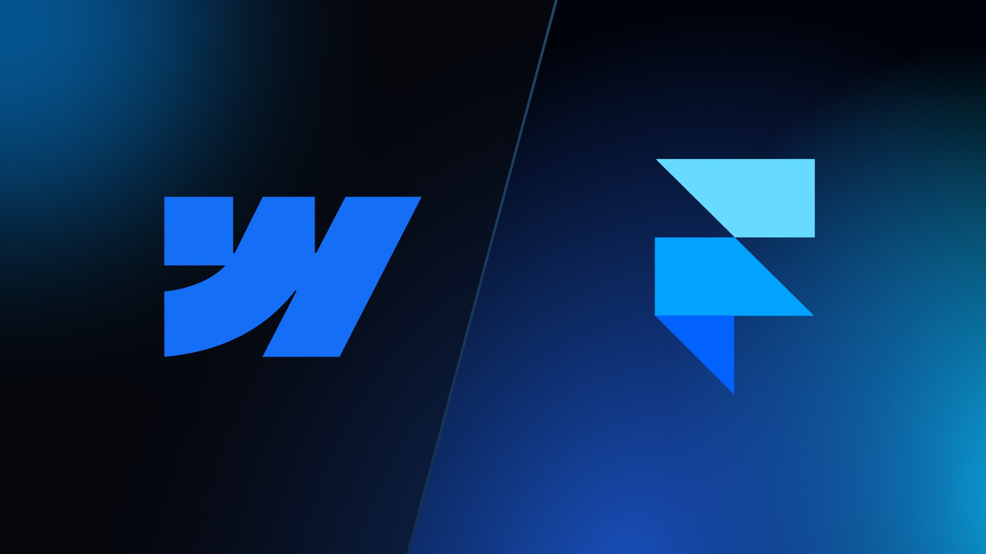 The Webflow and Framer logos on a gradient background