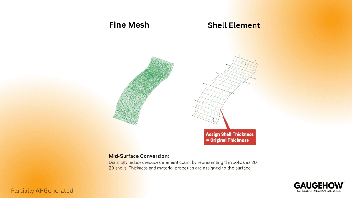 Mid-surface shell element mapping for thin parts