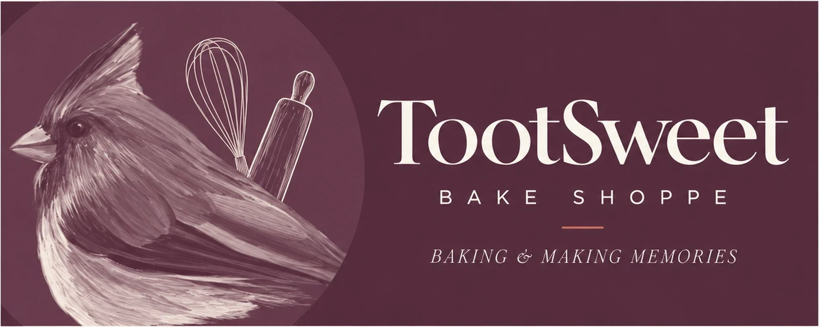TootSweet Bake Shoppe logo featuring the cardinal, wordmark, and tagline