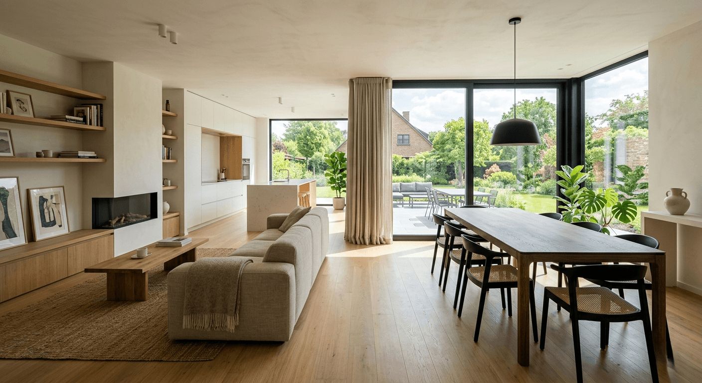 Maison rénovée moderne en Belgique avec intérieur lumineux et finition propre