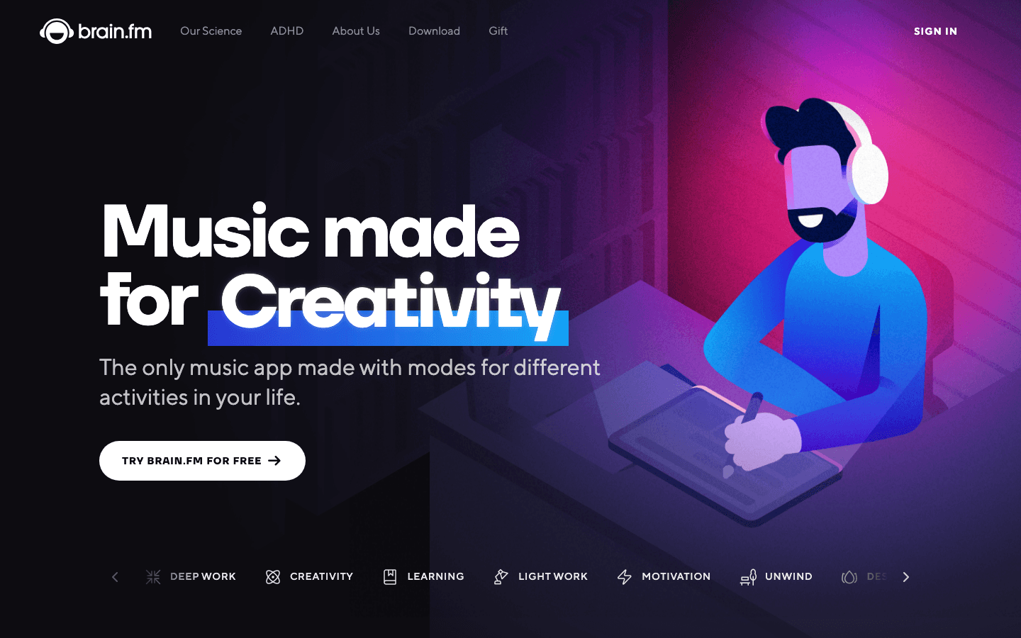 Brain.fm website - focus music for ADHD
