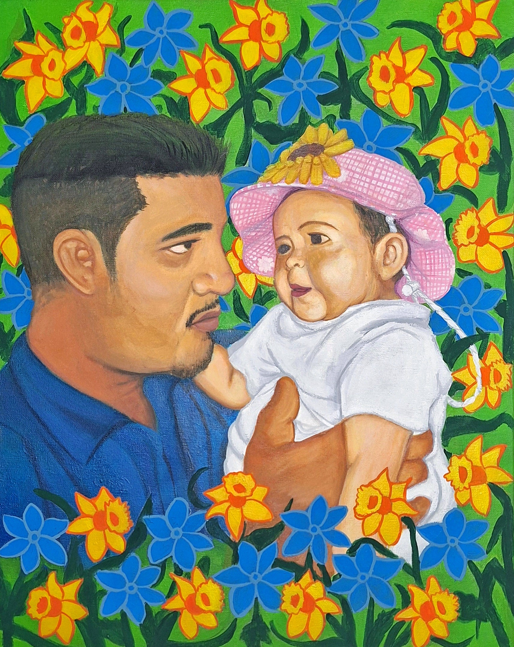 A floral embrace of a father and daughter.