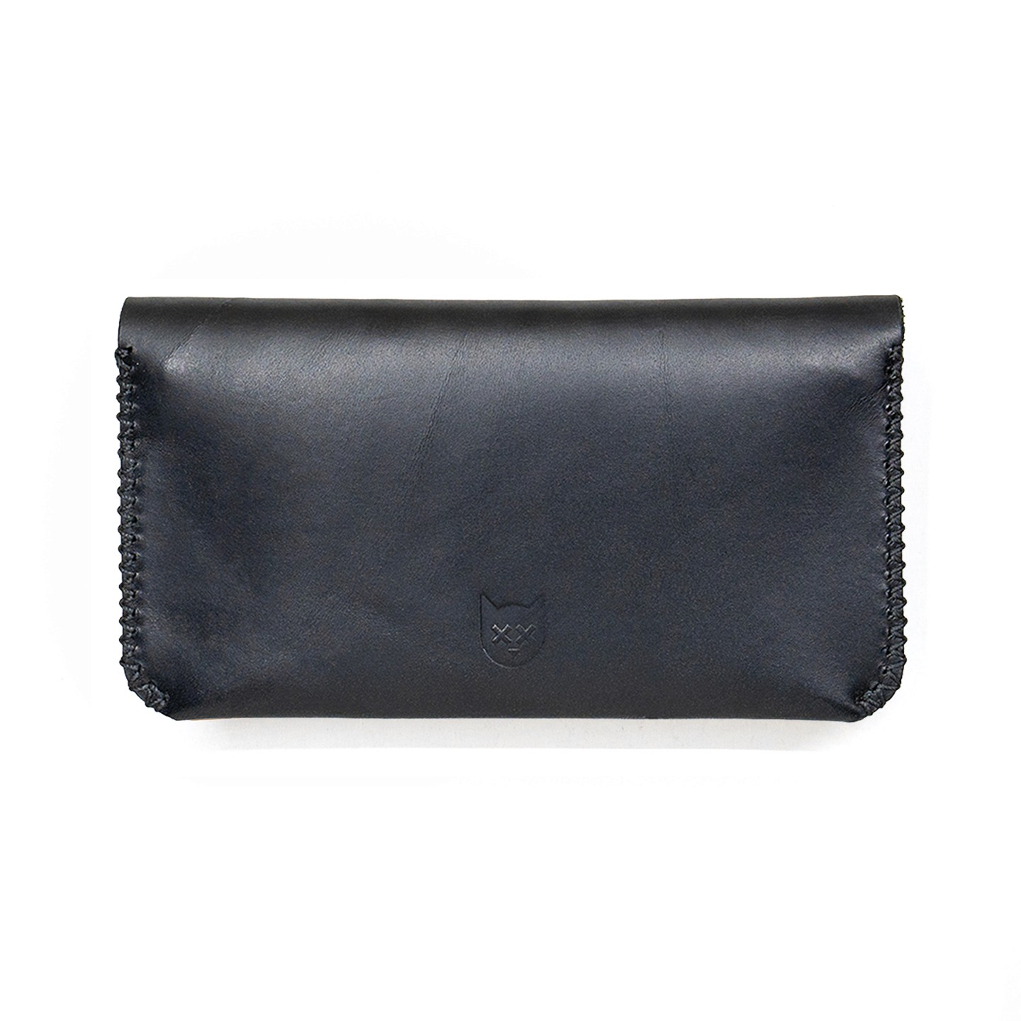 Handmade Black leather tobacco pouch closed