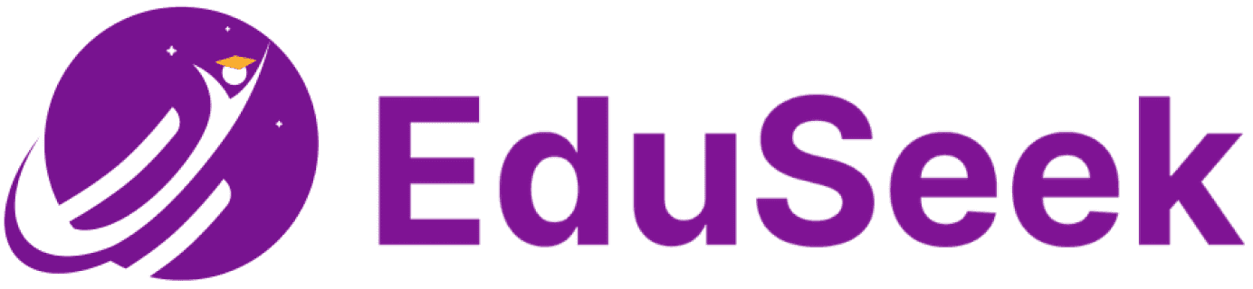 An icon of a purple figure wearing a graduation hat surrouded by a purple circle next to text saying Eduseek