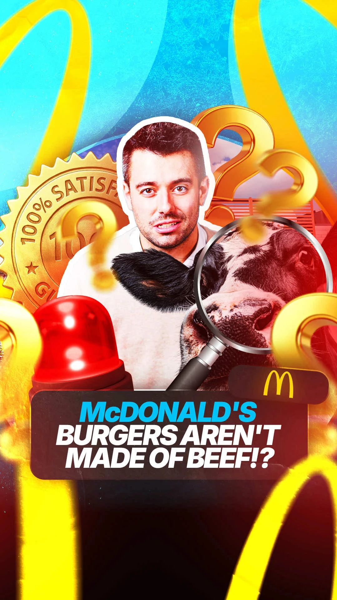 Daily Mail Now You Know episode discussing viral claims about McDonald’s burgers, featuring host, cow image, and magnifying glass.
