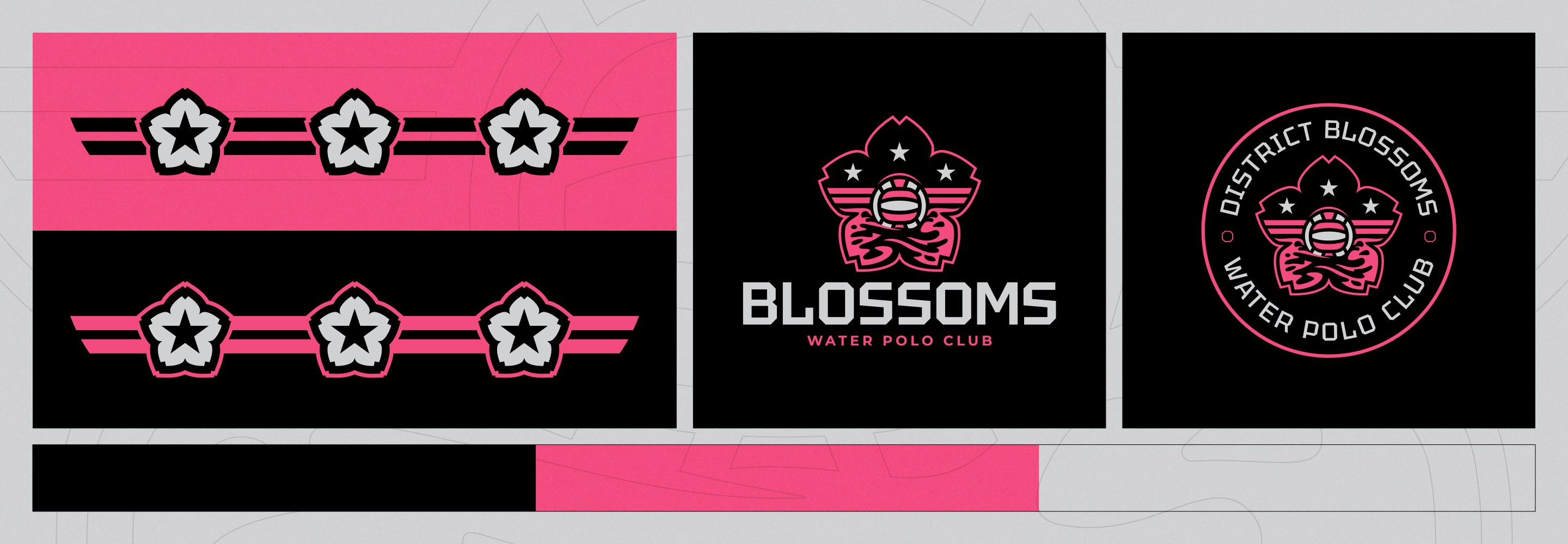 Blossoms Water Polo Club undated logo, colors and branding.