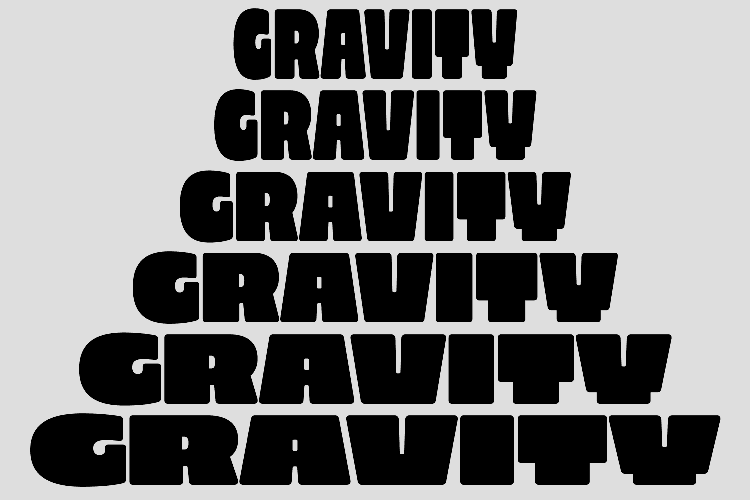 Gelatic funky font family displayed in a waterfall type specimen, showcasing various styles and weights