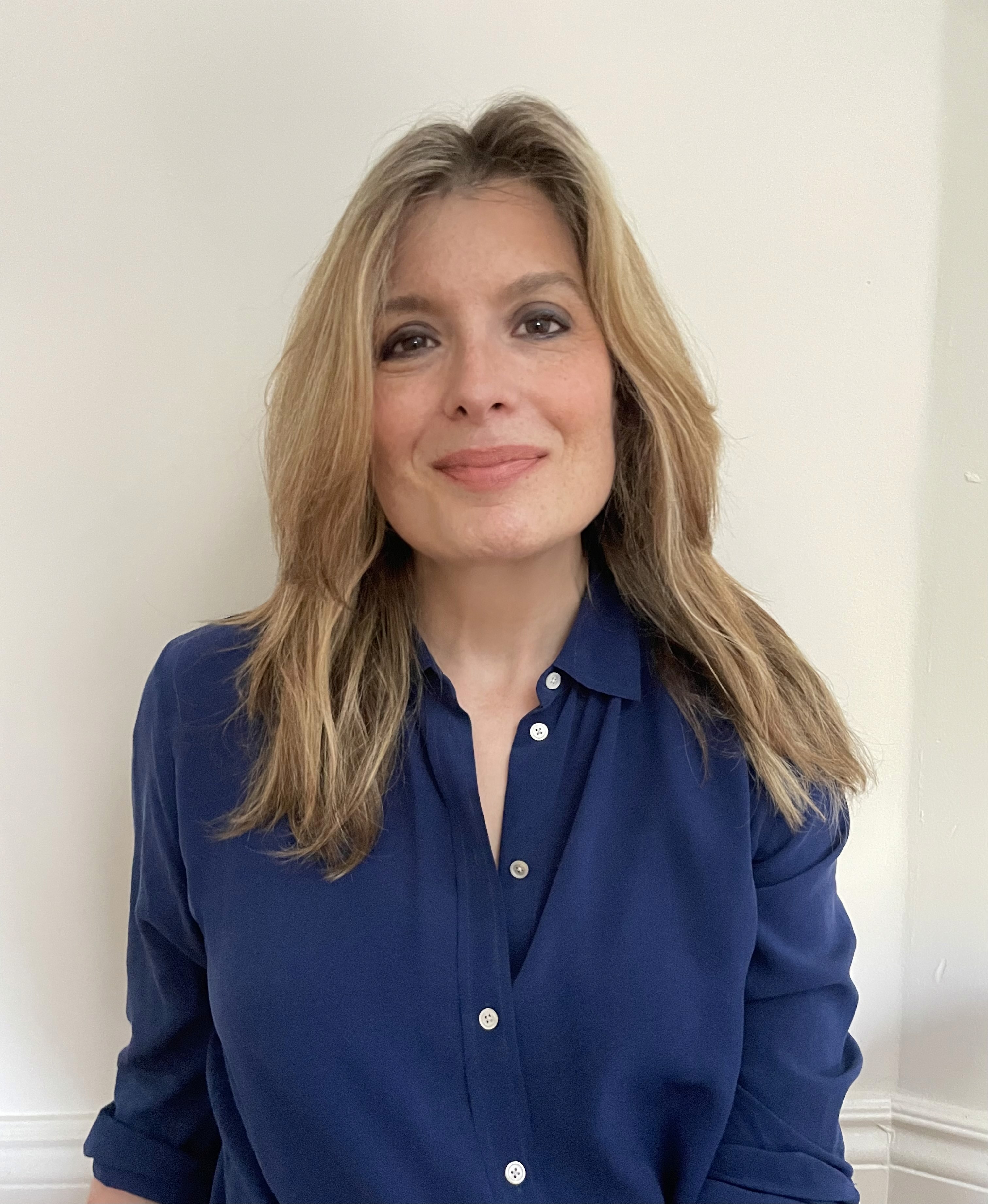 woman with blue shirt