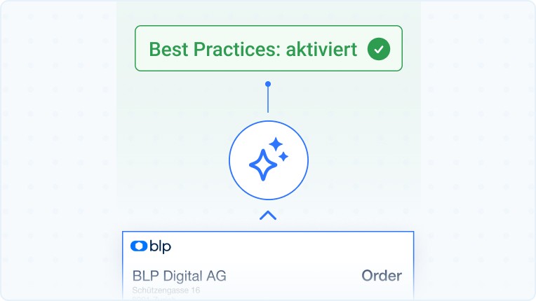 Flowchart illustrating a process with two steps: "Digitaler Lieferschein erstellt" in a blue outlined box, followed by "In ERP gepostet" in a green box.
