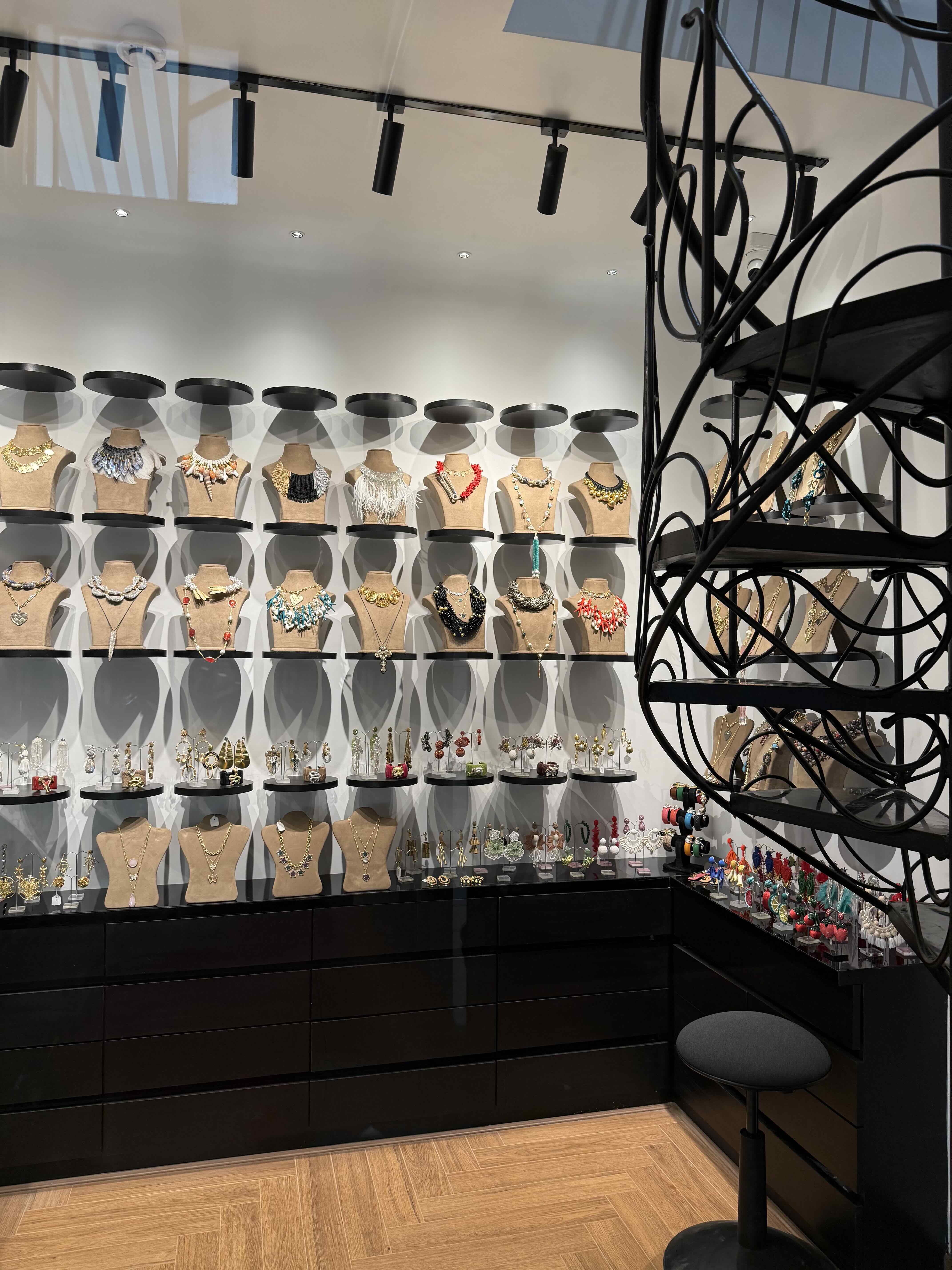 jewellery boutique interior with illuminated display counters.
