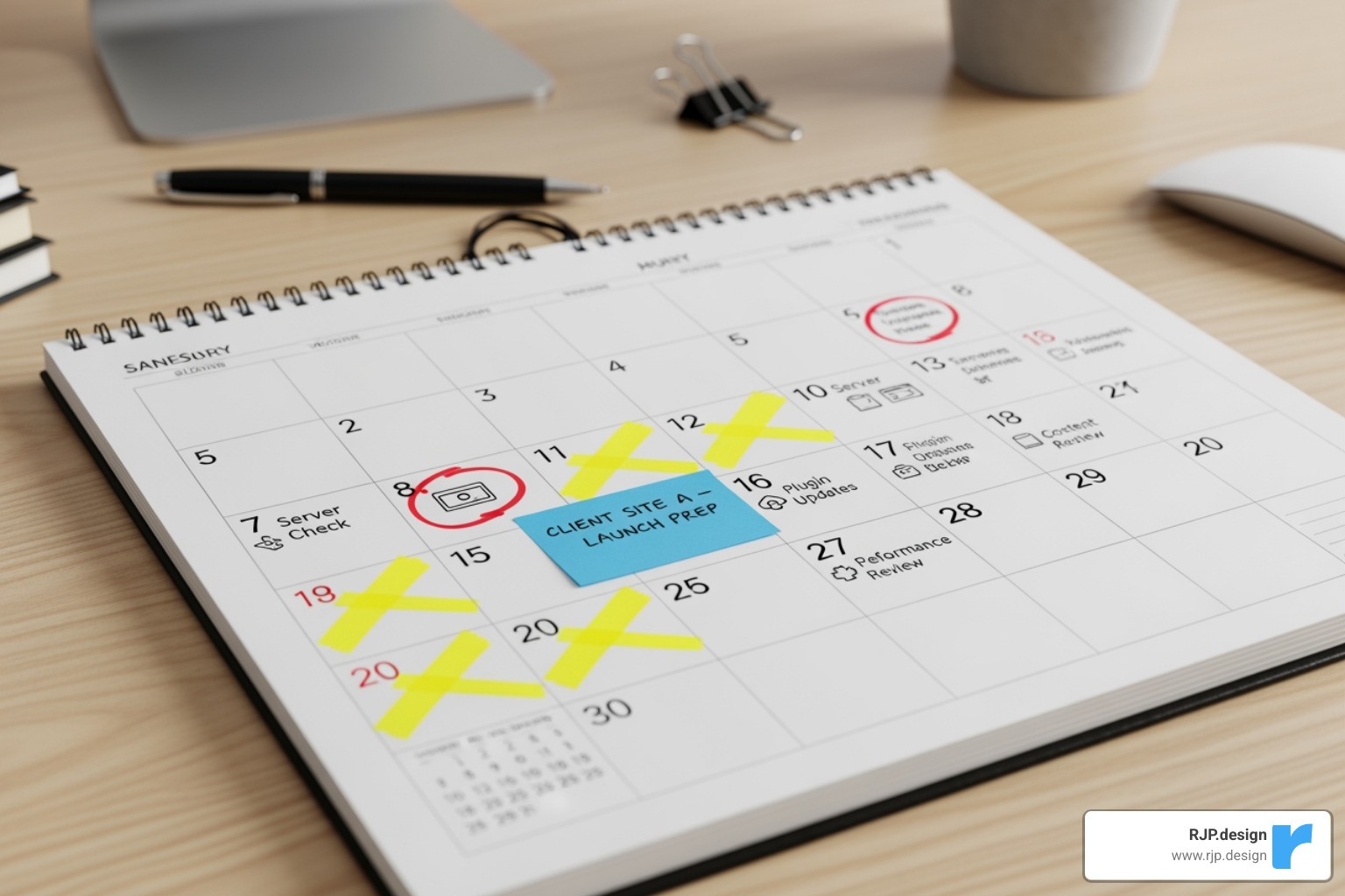 Calendar showing ongoing maintenance schedule - wordpress website redesign cost