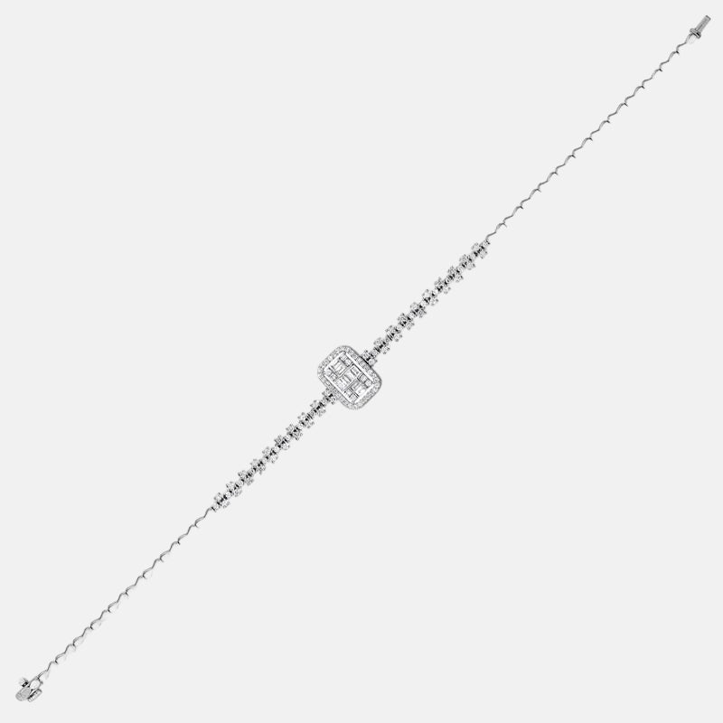 Assos 0.74 Karat Baget Taşlı Pırlanta 14 Ayar Beyaz Altın Bileklik