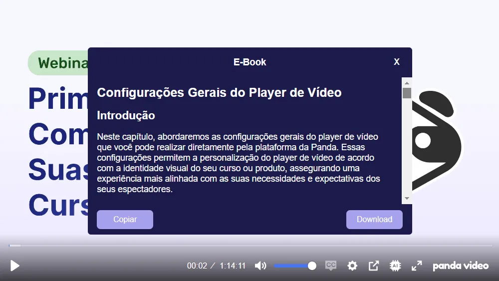 Ebook ativado no player da Panda Video