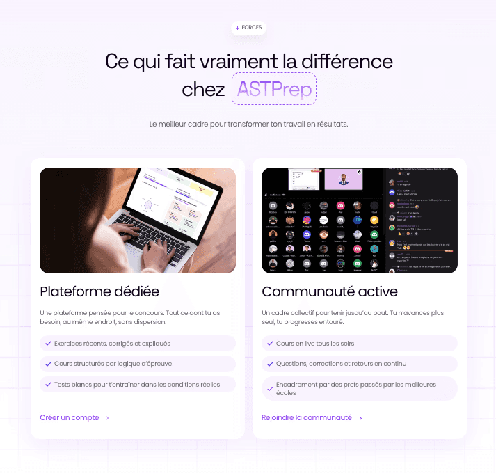 Cards du site ASTPrep développé par JustDev & Ilies MANATA, Développeur Web Expert Framer & Ux / Ui Designer, Freelance, Nord