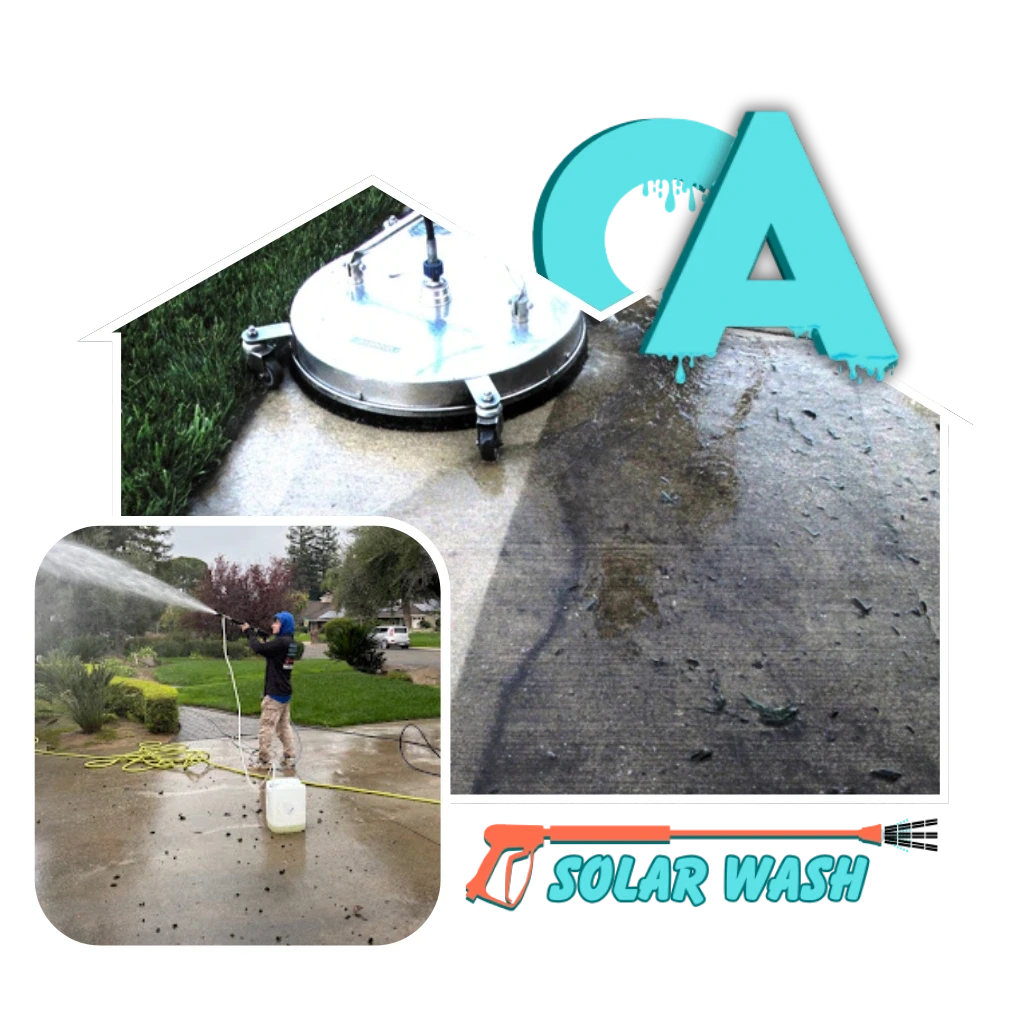 Driveway and concrete pressure washing in Fresno and Clovis CA by CA Solar Wash removing oil stains and built up grime