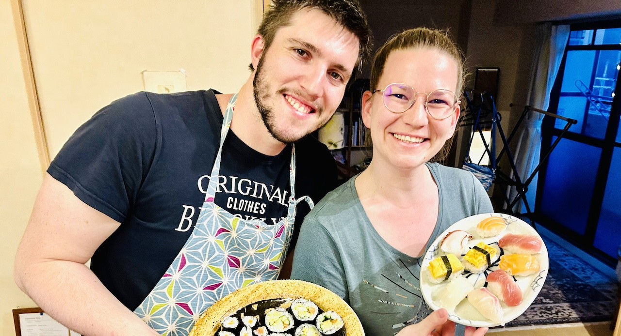 Sushi plate with soy sauce and wasabi