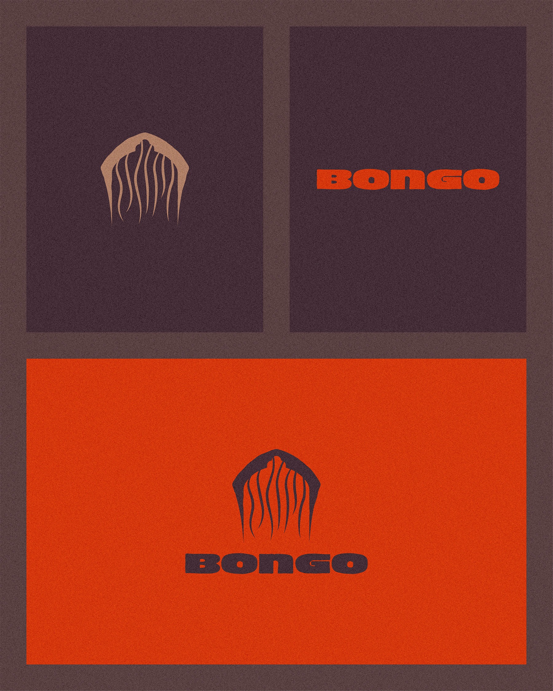 Bongo logo variations on brown and orange backgrounds