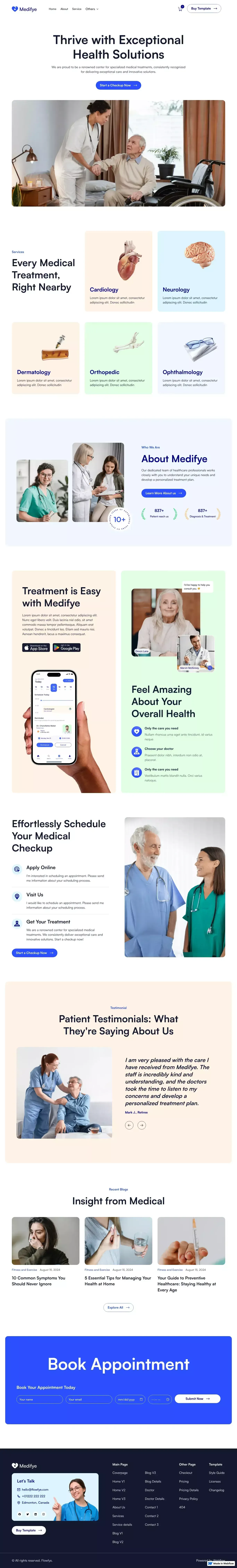 Medifye - Webflow website template landing page screenshot showcasing Health & Fitness and Medical design