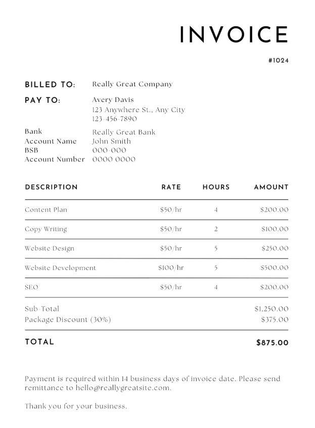 Example of an invoice