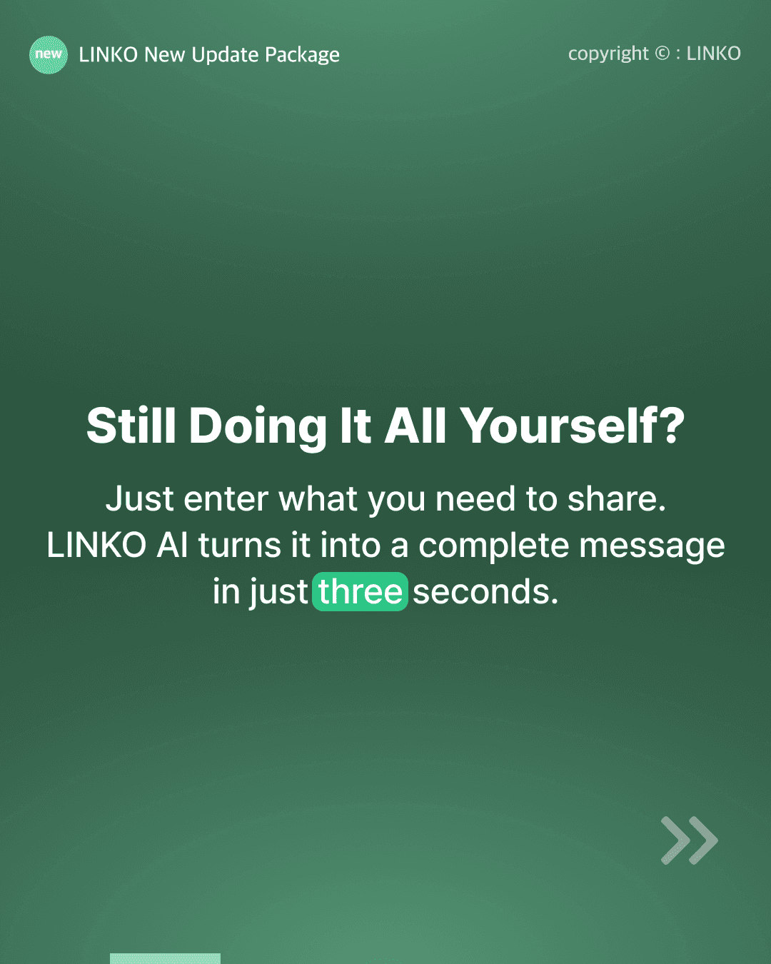 LINKO announcement explaining how brief instructions become a message draft in three seconds.