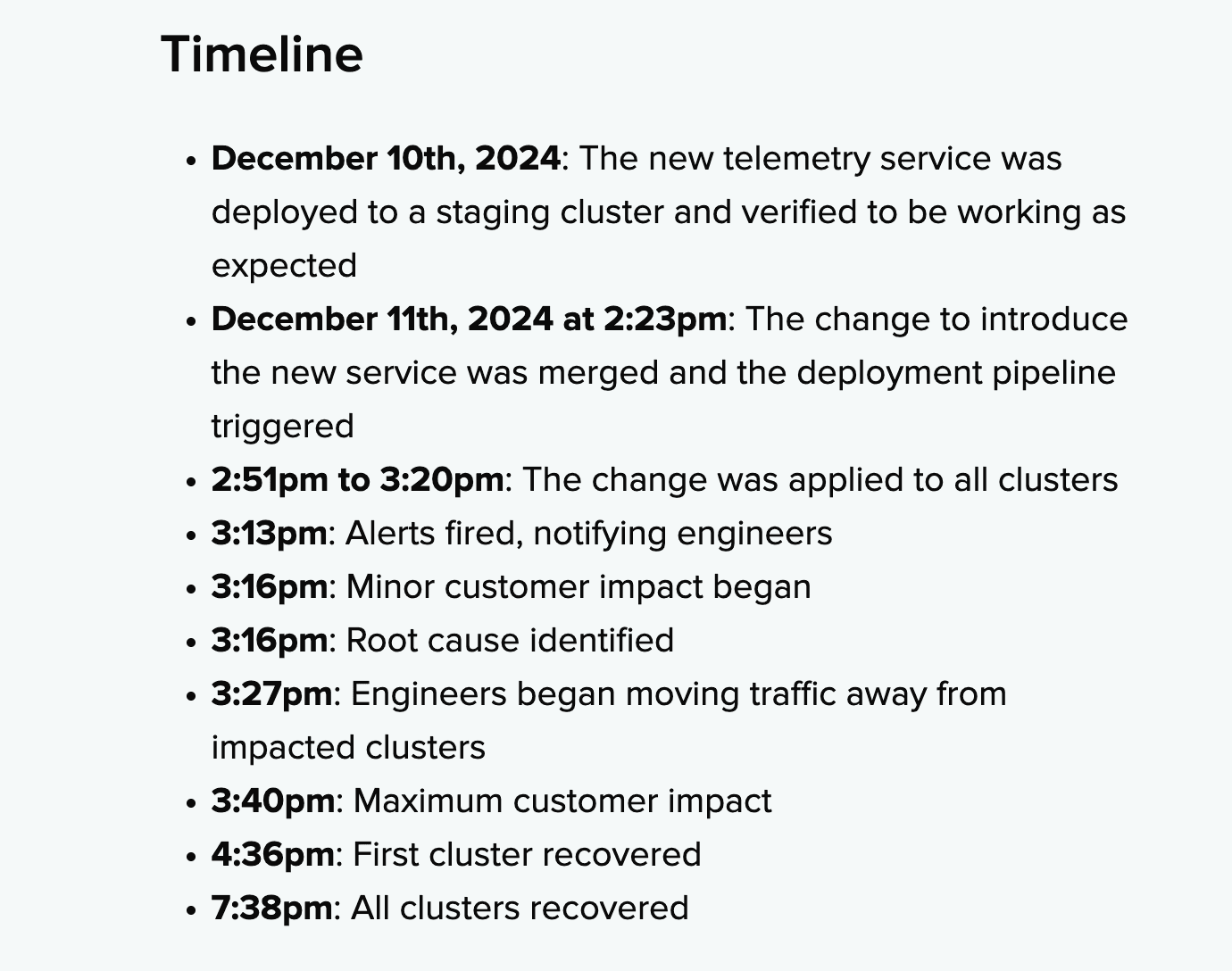 Incident timeline