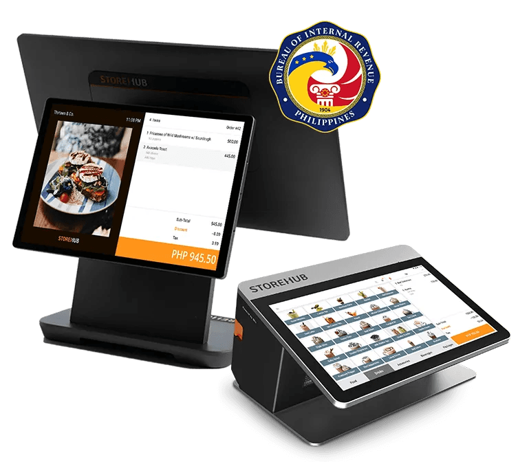 StoreHub POS systems with Bureau of Internal Revenue Philippines logo.