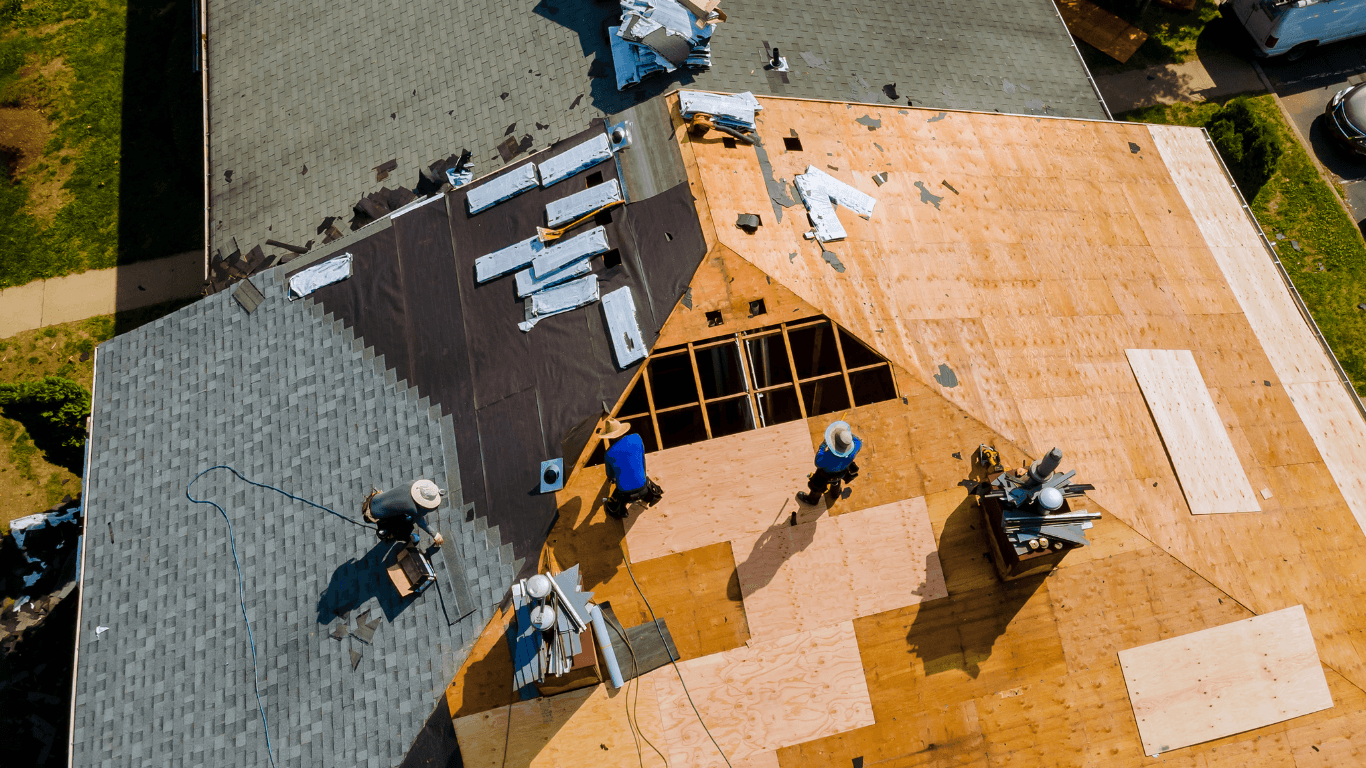 KCX Roof installation of new architectural roof with replaced rotten roof decking in Kansas City