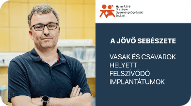 A jövő sebészete feliratú banner kép, a kórház orvosával, Dr. Ringwald Zoltánnal.